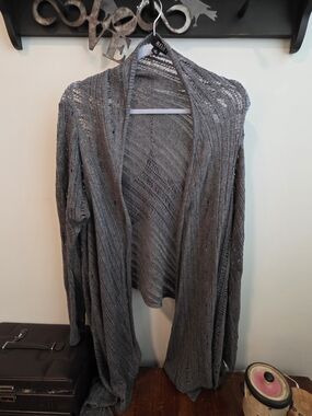 a.n.a Open-Front Gray Knit Cardigan